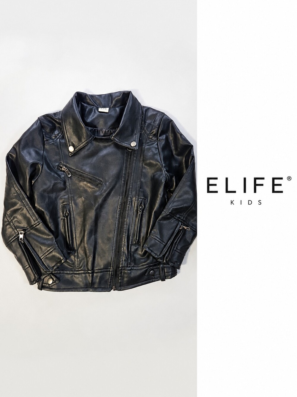 Elife Kids Black Vegan Leather Moto Biker Jacket Size 140 / 10–12 Years